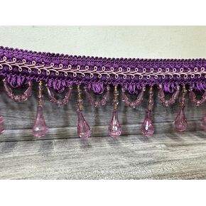 AD Fabric, Trims, 4" Beaded Trim Fringe W/Gimp Top Sold by The Yard in Yards Continuous. (Burgundy/Gold)