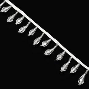 3 Yards Rhinestone Ribbon Tassel Crystal Beaded Fringe Decorative Beaded Tassel Trim Teardrop Fringe Trim for Curtain Lampshades and DIY Clothing Wedding Decoration (White)