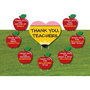 Big Dot of Happiness Teacher Appreciation Yard Sign Kit - Outdoor Lawn Decorations with Large Thank You Teachers Sign and 7 Apple-Shaped Signs, Durable Weather-Resistant Plastic with Stakes in Kuwait