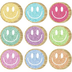 45 Pcs Boho Smile Face Cutouts Groovy Happy Face Cut-Outs Colored Preppy Paper Cutting with 100 Pcs Glue Points for DIY Crafts Back to School Classroom Bulletin Board