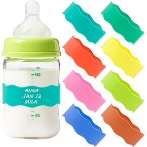 8PCS Baby Bottle Labels for Daycare Reusable to Write, Waterproof Baby Bottle Bands Name Tags Anti-Slip for Newborn Girl Boy Kids Gift Daycare