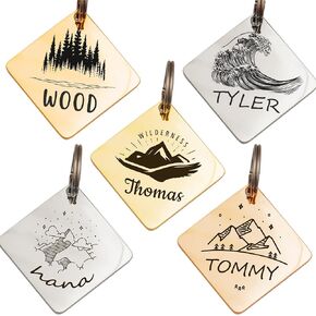 Anavia Outdoor Theme Pet ID Tags, Wilderness Mountain Sea, Diamond Shape Personalized Dog Name Tag Cat Tag, Glossy Stainless Steel Gold Plated Dog Collar Tag (Large, Silver)