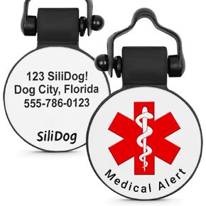 SiliDog Service Dog Tag – Customized Silicone Silent Medical Alert Pet Tag – Durable – Engraved – Glow in The Dark – Never Fades