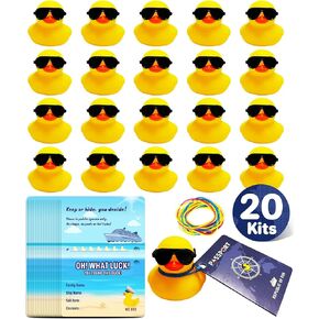 Cruise Duck Tags Set Includes 20 Cruise Rubber Ducks for Cruise Ships 20 Sunglasses 20 Cruising Duck Tag Card 20 Rubber Bands Cruise Ducks for Hiding with Tags Carnival Cruise Game Party
