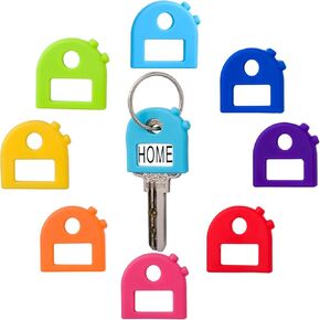 8pcs Key Cap Tags, PVC Plastic Regular House Key Cap Covers, Colorful Keyrings Identifiers Accessories with Blank & Printed Labels for Men & Women- 8 Colors