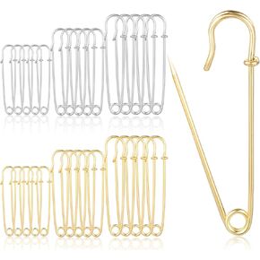 40 Pcs Large Skirt Pins,Large Gold Safety Pins,Giant Safety Pin,Diaper Pin Larges Heavy Duty for Clothing,Blankets,Leather,Canvas,Backpacks,Jeans,Gold and Silver