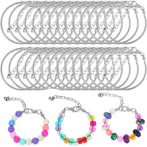 30pcs Snake Chain Bracelet,Adjustable Heart-Shaped Extender Silver Charm Bracelet Chain,6.3 Inches Copper with Lobster Clasp Extender Charm Bracelets for Women DIY Jewelry Making Supplies