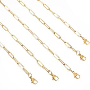 Bremorou 5 Pcs Paperclip Chain Necklace 19 Inch Stainless Steel Paperclip Chain For Jewelry Making Women Adjustable Gold Necklace Bulk For Jewelry Diy Making Supplies Accessories