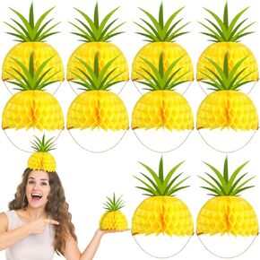 Spiareal 12 Pcs 6 Inch Novelty Pineapple Party Hat Hawaiian Luau Pineapple Hat 3D Honeycomb Fruit Shape Headwear Dress up for Summer Beach Birthday Party Favors Supplies