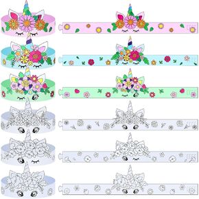 Poen 24 Pcs Color Your Own Unicorn Crown for Kids DIY Paper Coloring Crowns for Unicorn Theme Party Birthday Events Sunday School Crafts Activities