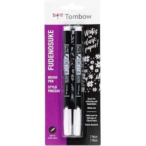 Tombow 62040 Fudenosuke Brush Pens, White 2-Pack