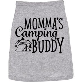 Mommas Camping Buddy Graphic Tee – Soft Cotton Blend Funny Dog Shirt for Mothers Day – Outdoors Pet Gift Campings Dogs Clothes for Small Medium Large Breeds Grey, XXL