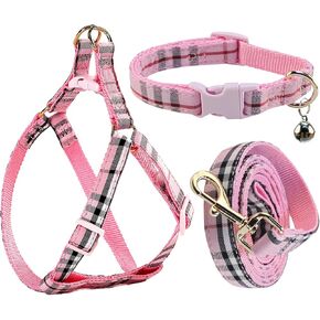 Cute Plaid Dog Collar Harness and Leash with Safety Buckle - Adjustable and No Pull Comfortable Dog Collars for Small Puppy, Stylish Durable Gift for Boy Girl Pets