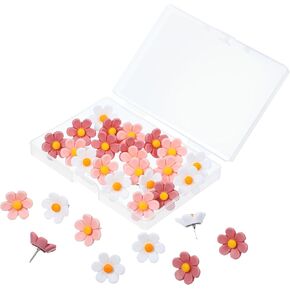 30 Pcs Flower Push Pins, Cute Push Pin for Bulletin Board, Decorative Thumb Tacks Pins for Bulletin Boards Cork Board, Photo, Feature Wall, Office or Home Hanging Photo Poster Feature Wall