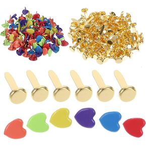 Ouligay 200 Pcs Brads Paper Fasteners,Heart Brads for Paper Crafts,Multicolor Split Pins for Crafts DIY Handicraft School Project Supplies Scrapbooking Office(Brass)