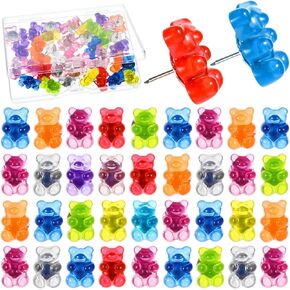 50Pcs Colorful Translucent Bear Thumb Tack Cute Resin Bear with A Box Push Pins Decorative Pushpins Translucent Thumb Tacks Bulletin Board for Home Corkboard Hanging Posters Photo