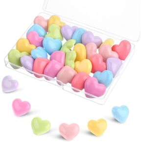 Push Pins, 30 PCS Colorful Heart Thumb Tacks Reusable Cute Pushes Pins Head Drawing Pin Thumb Tack Decorative Push Pin for Map Photo Wall Office Cork Boards