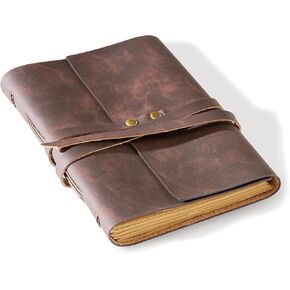 Leather Journal 5"x 7" Genuine Leather Notebook Journal for Men Women - 200 Line Pages Vintage Leather Bound Journal for Writing Diary Travelling (Brown)