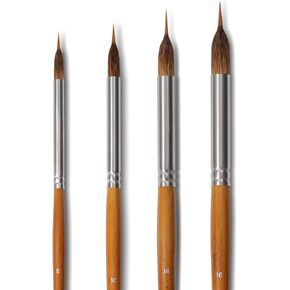 Watercolor Brushes Set - 4Pcs Extended Needle Point Brushes Synthetic Extra Long Pinhead Brush, Sable Body with Belly Reservoir for Continuous Painting - Fine Tip Paintbrushes for Artists