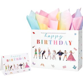 Crisky Large Happy Birthday Gift Bags for Women with Tissue Paper and Card, Music Lovers, Pop Singer Birthday Gift Bag with Handles for Party Decorations Supplies, 13"