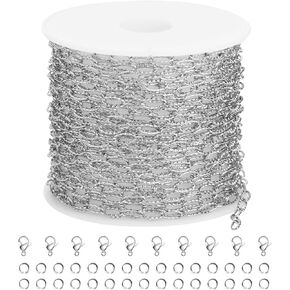 SMYHTGLIF 16.4 Feet Gold Stainless Steel Jewelry Making Chains Oval Embossed Chain Bulk DIY Paperclip Chain with Lobster Clasps and Jump Rings for Jewelry Making