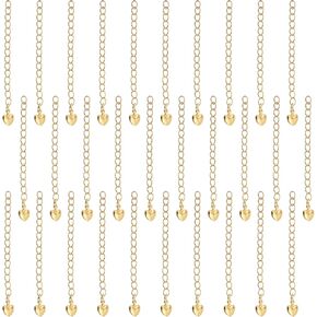 30 Pcs 60mm Heart Bracelet Extension Chain Stainless Steel Bracelet Extender Gold Charm Necklace Chain Stainless Steel Chains Extender for Necklaces, Bracelets, etc. Extensions