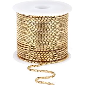 33FT Stainless Steel Box Chains Roll, 2mm 304 Stainless Steel Box Chain Spool Bulk for DIY Jewelry Making Necklace Bracelet