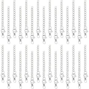 UNICRAFTALE 30Pcs 55mm Long 304 Stainless Steel Curb Chain Extender End Chains with Lobster Claw Clasps Open Jump Ring Extension for Jewelry Making Necklaces Bracelet Anklets