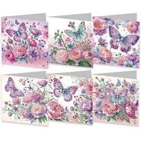 JBTM24 6 Packs Diamond Painting Greeting Cards Kits for Adults, Diamond Art Holiday Card with Envelopes, DIY Card Making Kits for Birthday Valentine's Day Mother's Day Thanksgiving (Butterfly)