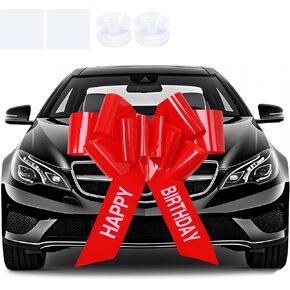 30 inch Happy Birthday Car Bow, Car Bows Big Car Bow, Big Red Car Bow, Big Bow for Car, Giant Red Bow for New Car with 2 Double-sided Tape and 2 Suction Cups, Huge Car Bow Giant Car Bow for Birthday