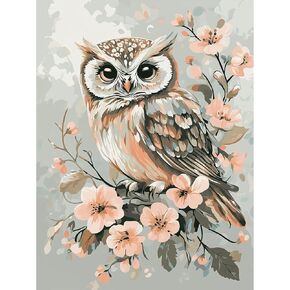 QENSPE DIY Arcylic Paint by Number,Owl Painting Kits for Adults,Canvas Painting Tool Set for Beginners in Animal,Home Wall Decor 12x16 Inch