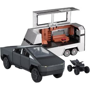 1/32 Pickup Truck and Trailer Toys with Light and Pull Back, Alloy Diecast Pickup Trailer RV Model Kit, Diecast Model Car Toy Truck and Trailer for Boys Adults as Birthday Gifts (Silver)