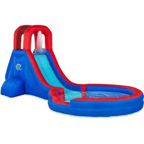 Sunny & Fun Inflatable Single Ring Water Slide Park – Heavy-Duty for Outdoor Fun - Climbing Wall, Slide & Deep Pool – Easy to Set Up & Inflate with Included Air Pump & Carrying Case