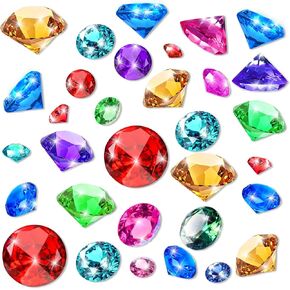MARFOREVER 36 PCS Diving Gems Pool Toy Colorful Acrylic Diamond Fake Gems Pirate Treasure Gemstones Sinking Swim Toys for Underwater Toy Swimming Training Games Summer Party Favors Sensory Bin Filler