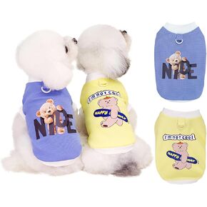 2 Pieces Dog Shirts Clothes T Shirt for Small Dog Breathable Bear Pattern Cool Summer Cotton Tank Top Vest Puppy Cat M