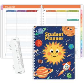 SUNEE Elementary Student Planner 2025-2026, Academic Year Jul. 2025 - Jun. 2026, 8.5"×11" School Planner, Datebooks Weekly & Monthly Plan Book with 3-Hole Punched/Bookmark/Monthly Tabs, Solar System