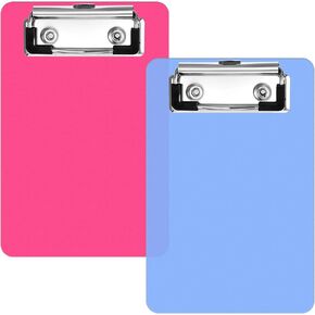 2 PCS Mini Clipboard, 4" X 6" Small Clipboards Blue and Rose Red Portable Plastic Clipboard Pocket Clipboards, Mini Clip Board for Notepads Offices Restaurants Memo Size Receipt Pocket Lists