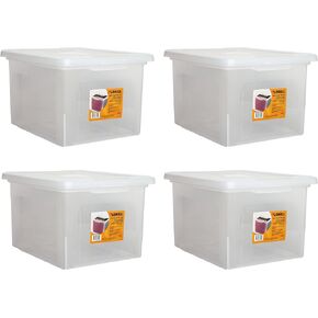 4 Pack Modern Clear Plastic Letter/Legal File Box (Medium, Stackable, 18x14.2x10.8 inches, 33.12L, 2772 Cubic Inches)