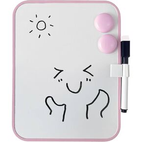 Magnetic Dry Erase Board for School Locker, 6" x 8", Erasable Notepad, Pink Framed with Marker and 2 Magnets - Portable Small Drawing Teaching Whiteboard for Classroom, Home, Office, Desk Accessories