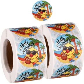 500pcs Hello Summer Stickers Roll, 1.5in Cute Duck Have a Great Happy Summer Beach Decals for Adults Envelope Seal Letter Invitation Decoration