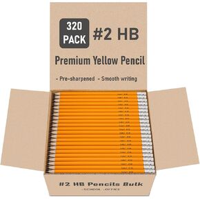 320 Pcs Wood-Cased #2 HB Pencils, Yellow, Pre-sharpened, Bulk Pack