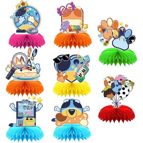 8pcs Blue Dog Honeycomb Decorations, Cute Cartoon Animal Honeycomb Centerpiece Table Decor, Birthday Party Supplies Ornaments