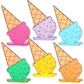 Chunful 6 Pieces Wooden Ice Cream Centerpiece Table Sign Summer Tiered Tray Decor Bar Party Decorations for Summer Theme Baby Bridal Shower Wedding Graduation Birthday Supplies