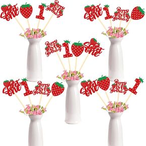 Berry First Birthday Decor - 16PCS Berry First Birthday Centerpiece Sticks Deoration 1st Birthday Glitter Table Centerpieces Decorations Strawberry Theme Party Table Toppers Supplies