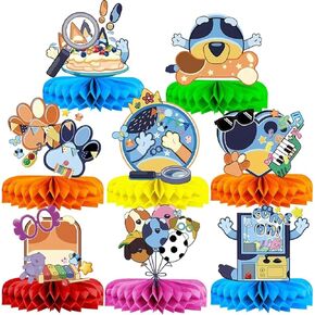 8pcs Blue Dog Honeycomb Centerpieces, Dog Birthday Party Decoration, Blue Dog Cutouts Party Cardboard Decor, Dog Paw Birthday Decoration