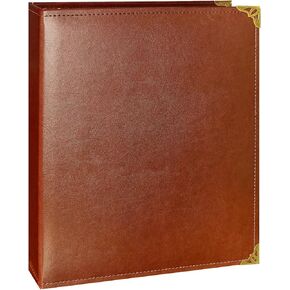 Vintage Leather 3 Ring Binder, 2 Inch D Ring, Holds 8.5" x 11" Paper Letter Size, Brass Corner Protectors, Faux Leather Cover, Professional Office & School Binder (1 Pack, Coffee, 2 Inch)