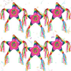 6 Pcs Mini Star Piñata 9 Inch Rainbow Small Piñatas Party Favor for Birthday, Fiestas, Mexican Taco Party, Anniversary Decor