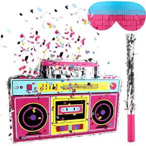 80s 90s Radio Boombox Set Includes Boombox for Pinata and Bat Stick Blindfold Colored Confetti for 80s 90s Nostalgia Hip Hop Theme Party Supplies