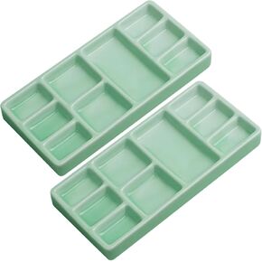 2-Pack 7 in Ceramic Watercolor Mixing Trays, Green Porcelain Palette with Grid Sections for Art Projects