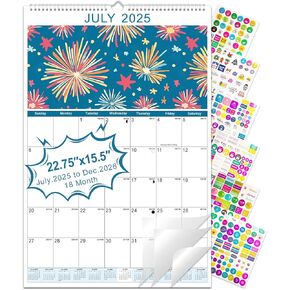 Gannyfer Wall Calendar 2025-2026, Large 22.75"x15.5" Monthly Calendar, July 2025 - Dec 2026, 18 Month Yearly Wall Calendars, Office Supplies Perfect for Home, School or Office(6 Stickers Included)